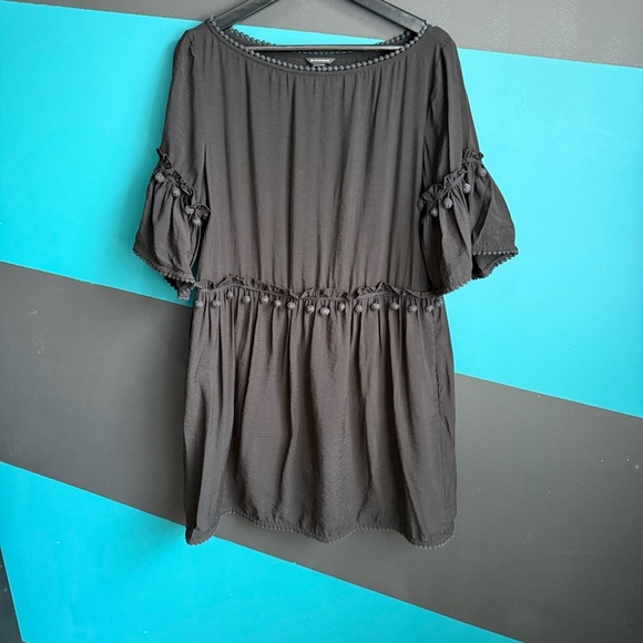 Club Monaco Black Ruffled Bell Sleeve Mini Dress 100% cotton - Picture 2 of 12